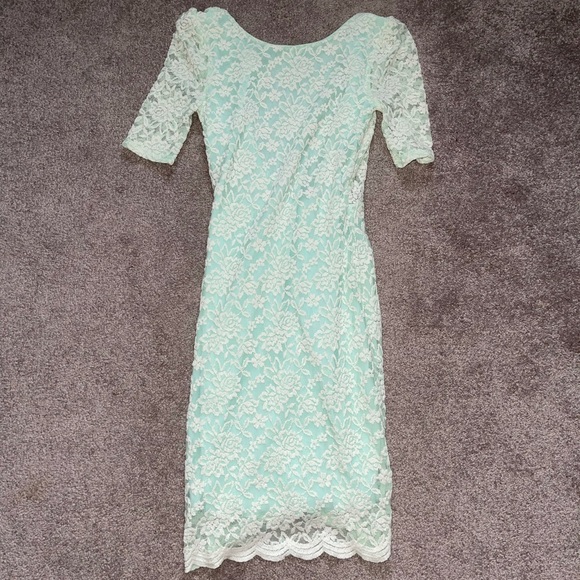 Mint Green & Cream Lace Mini Formal Dress - Picture 2 of 7